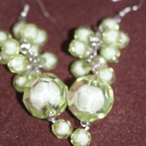 Women's Vintage Unique Translucent Green and White Dangle Drop Earrings
